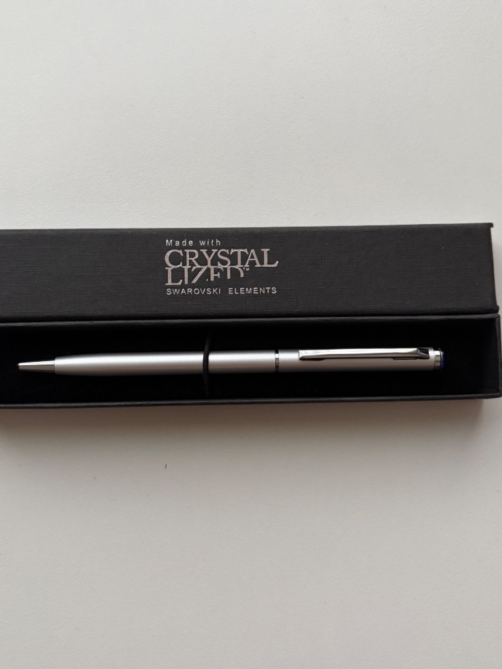 Swarovski Elements Ballpoint Pen Crystal Lized Silver with Blue Crystal NIB
